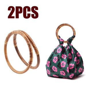 2PCS 등나무 짠 나무 라운드 모양의 핸들 수제 가방에 대 한 6 인치 교체 장식 핸들 DIY 크로 셰 뜨개질 지갑 액세서리
