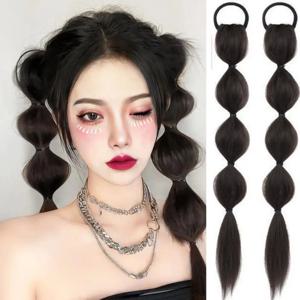 여성 버블 플레이트 합성 가발, 더블 포니테일 헤어 익스텐션, 스위트 쿨 시뮬레이션 헤어, 자연스러운 기질 인공 가발