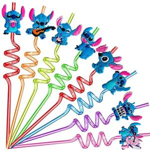 디즈니 스티치 그림 재사용 가능한 빨대 애니메이션 Stich Kawaii Lilo & Stitch 어린이 생일 파티 장식 용품 크리스마스 선물