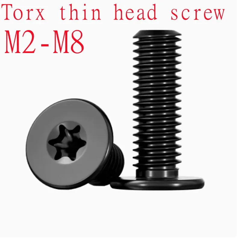 5/10/50pc CM Torx 얇은 나사 M2 M2.5 M3 M4 M5 M6 M8 A2-70 스테인레스 스틸 검정색 6 로브 초박형 플랫 웨이퍼 헤드 나사