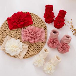 3 개/대 레이스 꽃 아기 머리띠 양말 코튼 미끄럼 방지 발목 0-12M 스타킹 넓은 탄성 Hairbands 유아 Photogrphy 소품