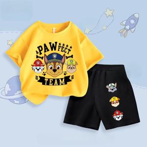 여름 새로운 PAW 순찰 소년 의류 세트 어린이 짧은 소매 탑 반바지 두 조각 정장 어린이 캐주얼 Oufits 비치 의류