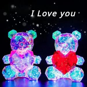 Led 조명 테디 베어 로맨틱 서프라이즈 베어 램프 다채로운 붉은 심장 곰 소녀 생일 발렌타인 데이 크리스마스 크리스마스 선물