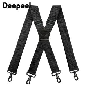 Deepeel 3.8cm 와이드 남성용 탄성 멜빵 블랙 X 자형 조절 가능한 스트레치 백 브레이스 (4 개의 클립 플라스틱 연결 걸쇠 포함)