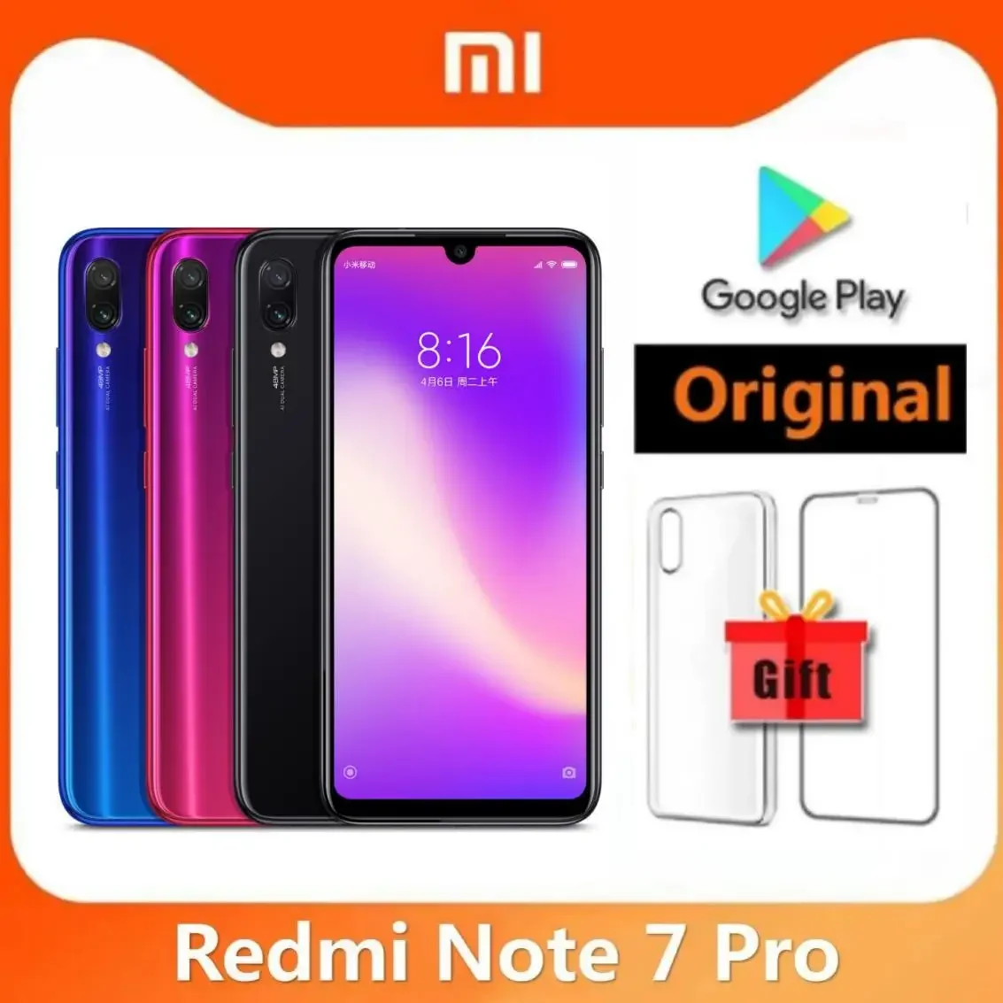 Xiaomi Redmi Note 7 PRO 기존 스마트폰 6GB 128GB Snapdragon 660AIE 안드로이드 휴대 전화 48.0MP + 5.0MP 후면 카메라 핸드폰