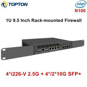 Topton 1U 미니 PC 9.5인치 랙 장착형 방화벽 어플라이언스 Intel N100 4*/2*10G SFP 4xi226-V 2.5G 게이트웨이 네트워크 보안 서버