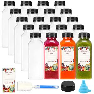 고급 20Pcs 12oz 빈 플라스틱 주스 병(캡 포함), 재사용 가능한 물병, 검은색 탬퍼 분명 뚜껑이 있는 투명 용기