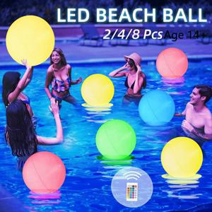 2-8 PCS 라이트 업 비치 볼 40cm LED 풀 게임 공 장난감 어두운 풀 파티에 빛나는 16 색 조명 및 4 가지 조명 모드