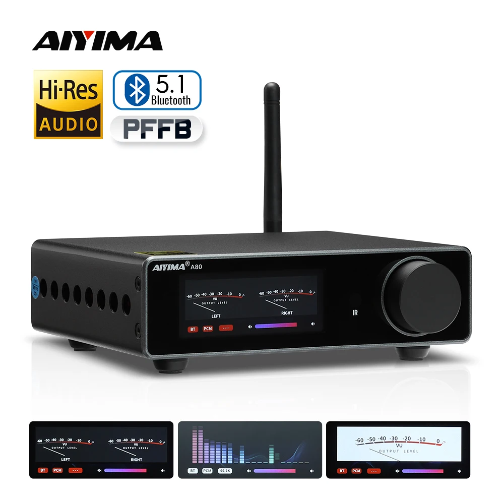 AIYIMA A80 전력 증폭기 TPA3255 DAC Bluetooth PFFB 스테레오 300Wx2 클래스 D 2.0 HiRes 디지털 앰프, RCA TRS OPT COA USB 입력 포함