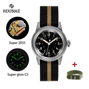 RDUNAE RA05 2025 새로운 레트로 밀리터리 남성용 쿼츠 시계 K1 미네랄 크리스탈 슈퍼 2035 스테인레스 스틸 빛나는 C3 남성용 시계