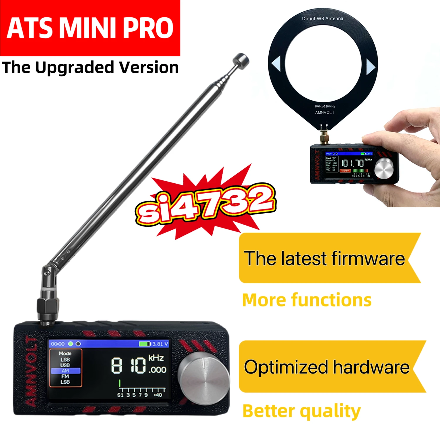 업그레이드 버전 AMNVOLT ATS MINI V3 SI4732 풀 밴드 DSP 라디오, 포켓 수신기 FM AM MW SW SSB, 헤드폰 앰프 Hi-Z 포함
