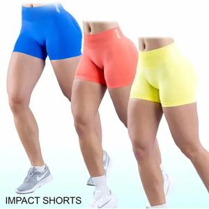 로고가있는 임팩트 반바지 낮은 허리 원활한 요가 반바지 Scrunch Bum 체육관 반바지 운동 바이커 짧은 스트레치 피트니스 의류