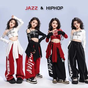 키즈 힙합 의류 화이트 블랙 원숄더 크롭탑 티셔츠 캐주얼 스웨트 조거 팬츠 여아 재즈 댄스 의상