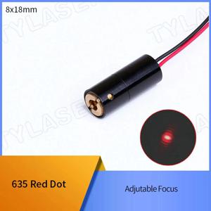 초점 가능한 레이저 모듈, 레드 도트 측정 도구, 유리 및 PMMA 렌즈, 산업 등급 APC 드라이버, D8X18mm, 635nm, 1mW, 5mW 레이저 헤드