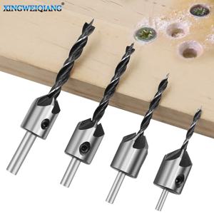 4pcs 목공 드릴 + 1pc 렌치 3mm-6mm HSS 플루트 카운터 싱크 드릴 비트 세트 목공 드릴 비트 전동 공구 용 모따기 리머