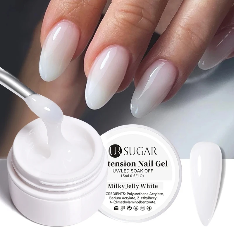 UR SUGAR 밀키 화이트 클리어 핑크 색상 15ml 젤리 익스텐션 네일 젤 광택제 흡수 UV LED 젤 바니시 매니큐어 팁 도구
