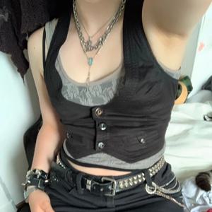 V넥 스키니 코르셋 스트리트웨어, 빈티지 조끼, 펑크 스타일 탱크 탑, Y2K 미적 페어리코어 그런지 버튼 업, 90s 00s