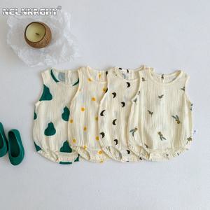 2023 여름의 새로운 기능 유아 신생아 여아 소년 주름 천 면화 복장 아동 캐주얼 점프 슈트 유아용 바디 슈트