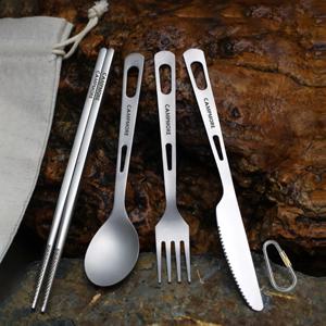 티타늄 식기 초경량 야외 휴대용 칼 포크 스푼 칼 붙이 캠핑 장비 가족 하이킹 여행 Flatware 세트
