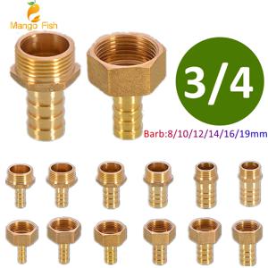 파고다 커넥터 6 8 10 12 14 16 19mm 호스 바브 커넥터 호스 테일 스레드 3/4 BSP 스레드 PC 남성 황동 수도관 피팅