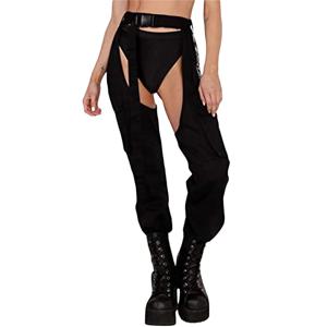 높은 허리 카고 바지 여성 버클 밑바닥 바지 Crothchless 컬러 블록 Boggy Trousers Long Rave Legging