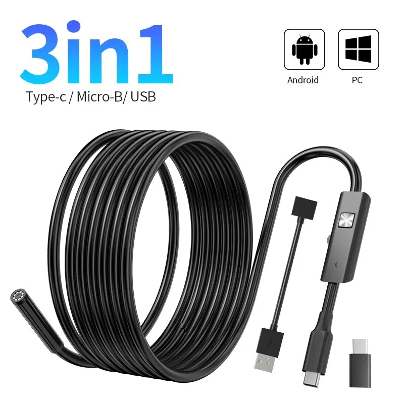 안드로이드 내시경 검사 스네이크 카메라, 방수 6 LED 조명, 안드로이드 폰 PC와 호환 가능, 5.5mm, 7mm