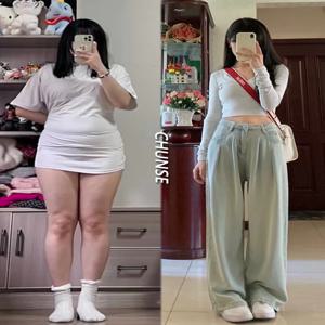 슬리밍 플러스 사이즈 데님 청바지 여성 배 모양 바디 두꺼운 엉덩이 큰 엉덩이 느슨한 바닥 길이 넓은 다리 바지 하이 웨스트