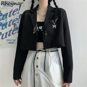 여성 디자이너 체인 노치 힙스터 크롭 블레이저, S-3XL 청소년 가을 얼짱 스트리트웨어, 개성 있는 십대 Y2k 오버코트, 신상