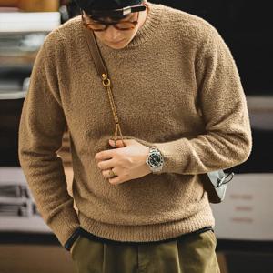 Maden 빈티지 하프 터틀넥 솔리드 컬러 스웨터 남성 가을, 겨울 얇은 푹신한 니트 스웨터 할로윈 남성 풀오버