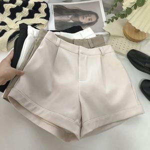 우아한 정장 반바지 여성 솔리드 하이 웨스트 와이드 레그 반바지 Office Lady 한국어 패션 블랙 화이트 단순 모든 경기 짧은 바지
