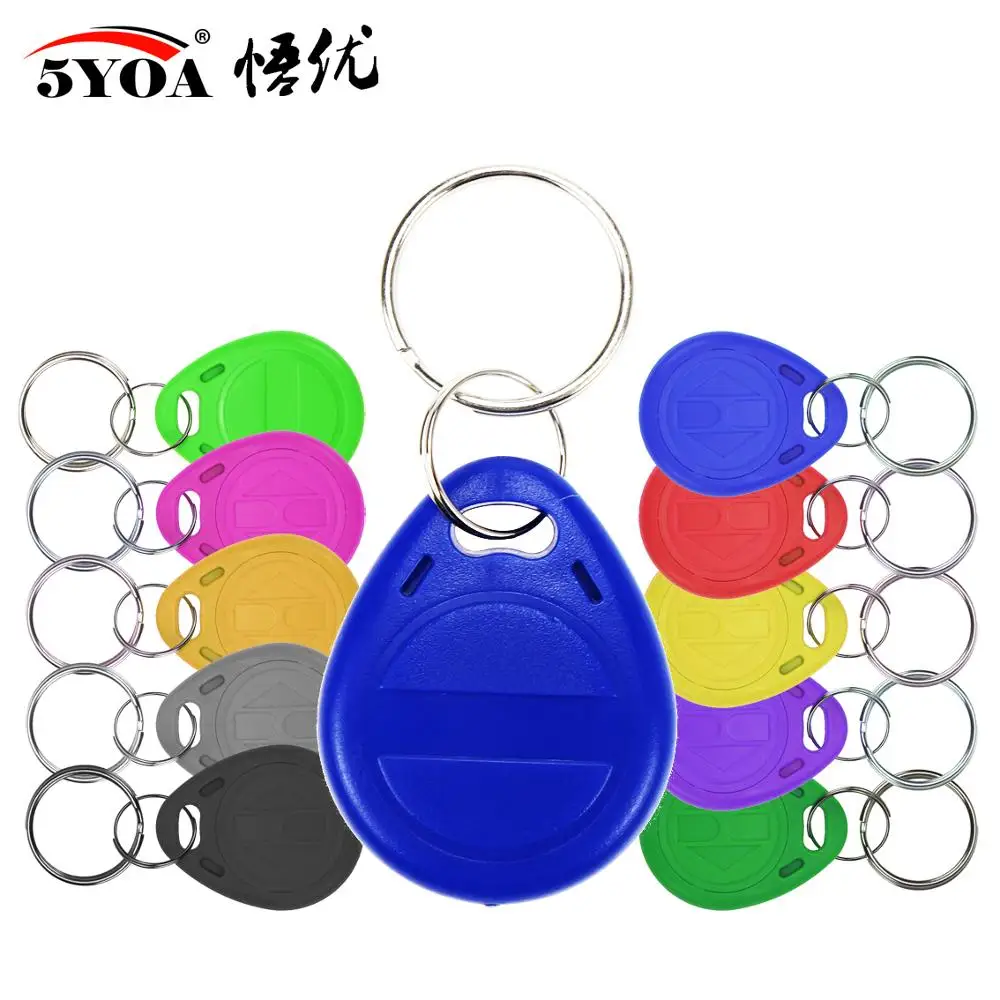 10pcs 125KHz T5577 Keyfobs 재기록 가능한 중복 태그 5200 근접 복사 액세스 카드 ID 토큰 링 RFID Cloner 키 체인