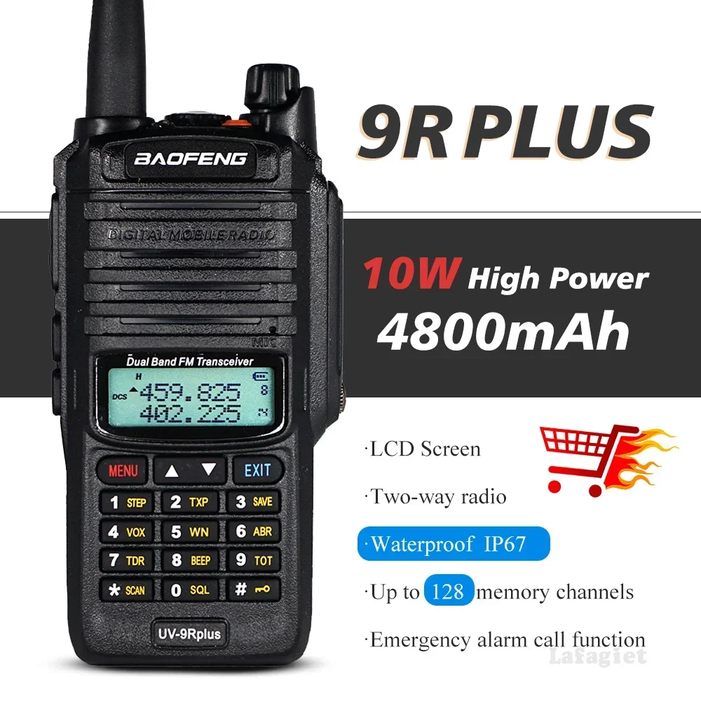 방수 워키 토키 IP68 Baofeng UV-9R 플러스 10km 고출력 10W 듀얼 밴드 양방향 라디오 UHF VHF 휴대용 햄 라디오 UV9RPLUS