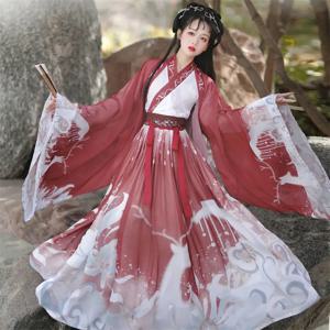 원래 Hanfu 3Pcs 고대 중국 의상 여성 의류 전통 Hanfu 댄스 의상 졸업을위한 민속 요정 드레스