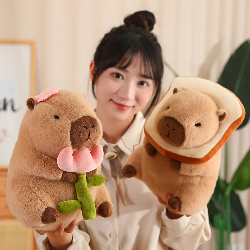 귀여운 Capybara 박제 동물 인형, 어린이를위한 슈퍼 소프트 토스트 Capy Bara 플러시 장난감 생일 선물, 방 장식