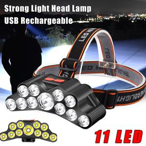 5/11 LED 전조등, USB 충전식 헤드라이트, 18650 배터리 내장, 낚시 손전등, 야외 랜턴
