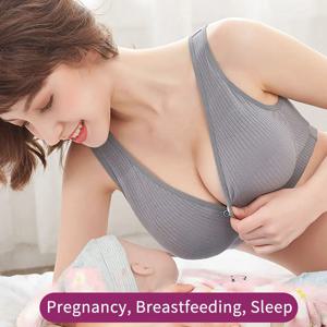 임산부 코튼 조끼 스타일, 비 스틸 링, 전면 오픈 단추, 단색 수유 브라, 모유 수유 브라
