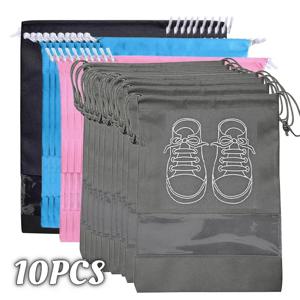 10pcs 신발 보관 주최자 가방 부직포 여행 휴대용 옷장 가방 방수 포켓 의류 Tranparent 교수형 가방