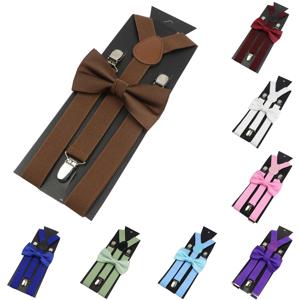 탄성 가죽 멜빵 Bowtie 세트 교정기 남성 여성 브라운 조절 교정기 스트랩 결혼식 Y 백 셔츠 액세서리