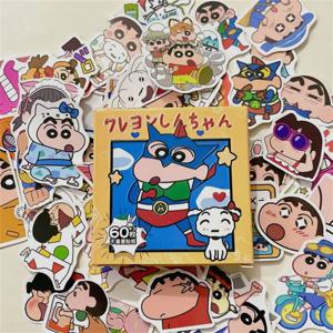 60Pcs 만화 크레용 신짱 스티커 어린이를위한 소녀 DIY 노트북 전화 일기 귀여운 애니메이션 스티커 어린이 장난감