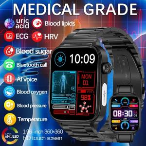 2024 새로운 ECG + PPG 의료용 스마트 워치 남성 혈당 혈액 지질 요산 모니터링 Bluetooth 통화 건강 Smartwatches