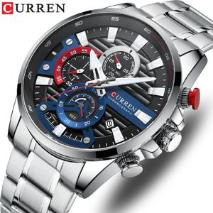 CURREN 스포츠 캐주얼 석영 손목 시계 크로노 그래프 패션 스테인레스 스틸 남성용 시계 자동 날짜 시계 남성