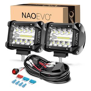 NAOEVO 4 인치 2Pcs LED 포드 조명 스팟 홍수 콤보 LED 안개 운전 4x4 오프로드 조명 트럭 보트 ATV UTV 지프 용 작업 조명