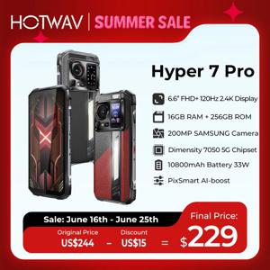 HOTWAV Hyper 7 Pro 5G 견고한 전화기 200MP 안드로이드 14 6.6인치 FHD+ 120Hz 스마트폰 36(16+20)GB 256GB 10800mAh 33W 휴대전화