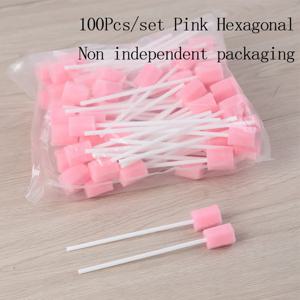 100pcs 일회용 청소 클리너 면봉 구강 케어 스폰지 면봉 치아 스틱 스폰지 헤드로 입 면봉 청소