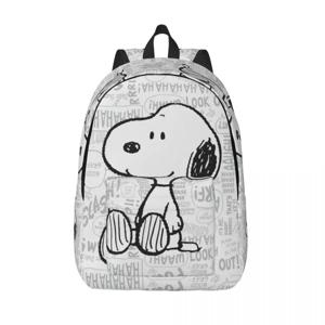 사용자 정의 스누피 블랙 화이트 만화 디즈니 캔버스 배낭 땅콩 학교 대학 여행 가방 Bookbag 15 인치 노트북에 적합