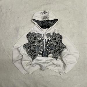 Affliction 까마귀 Y2K 새로운 레트로 고딕 해골 특대 지퍼 까마귀 남성 여성 힙합 캐주얼 운동복 성격 streetwear