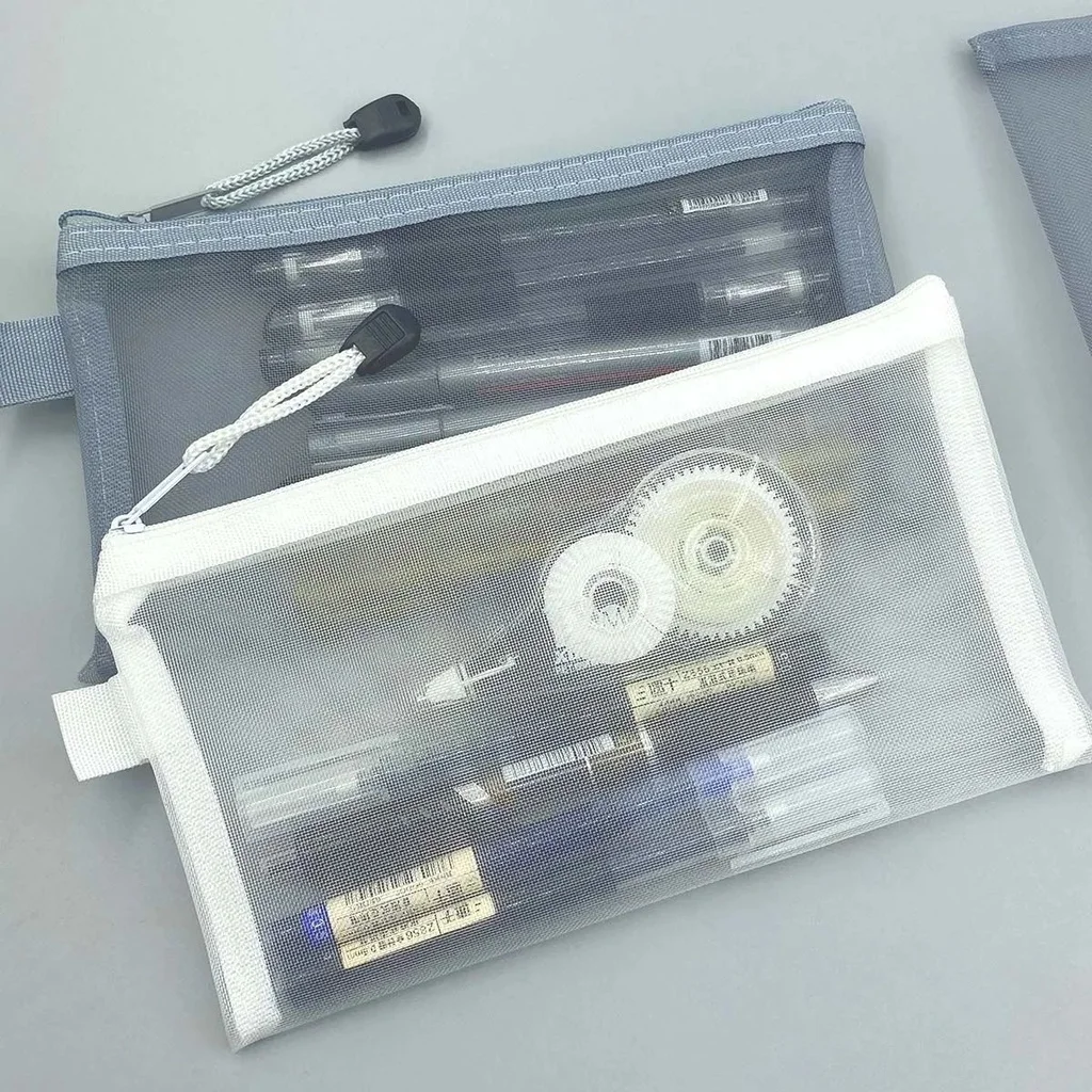 투명 메쉬 연필 케이스 대용량 보관 가방, 나일론 지퍼 연필 가방, 사무실 학교 용품, 사무용품