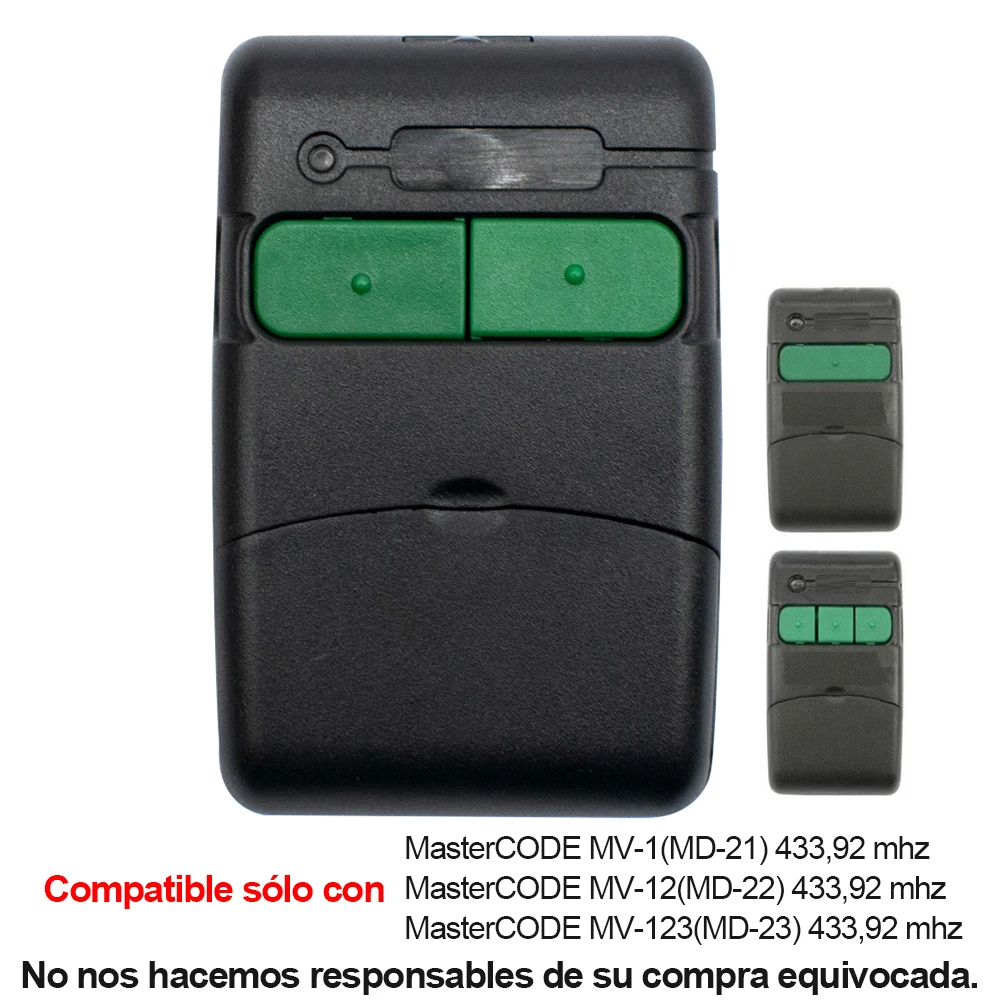MASTERCODE MV-1 MV-12 MV-123 MV1 MV12 MV123 MD-21 MD-22 MD-23 433.92MHz와 호환되는 차고 원격 제어