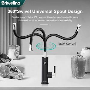 Briwellna 전기 수도꼭지 범용 스파우트 온수기 220V 난방 탭 인스턴트 온수기 스테인레스 스틸 수도꼭지 간헐천