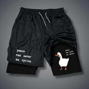 만화 오리 인쇄 남자 반바지 여름 더블 레이어 편지 인쇄 반바지 빠른 건조 바지 피트니스 Tracksuit 해변 짧은 바지